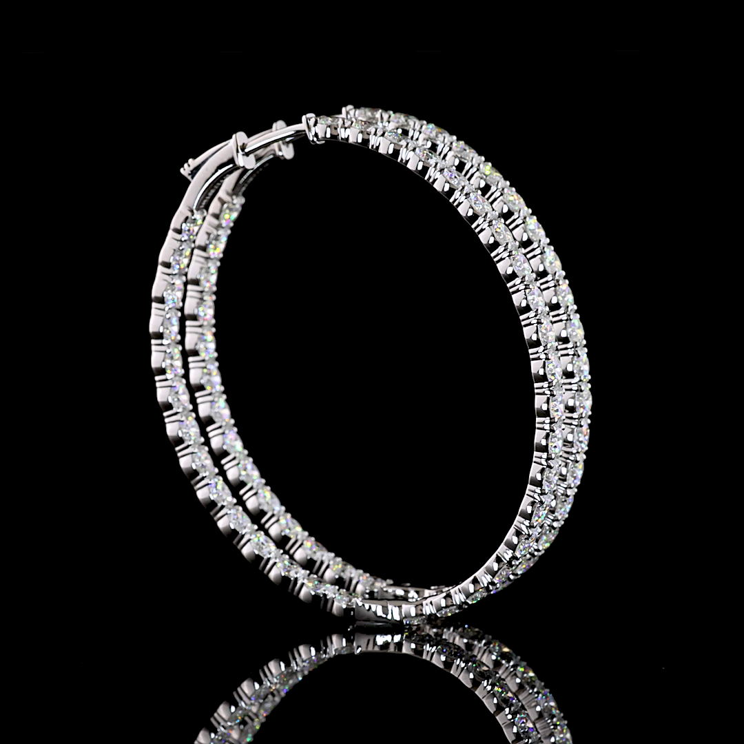 Lab-Grown 6.92 Carat Round E-F-VS1 Diamond 14K White Gold Hoops Earrings