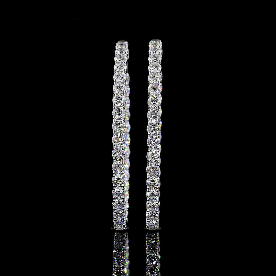 Lab-Grown 6.92 Carat Round E-F-VS1 Diamond 14K White Gold Hoops Earrings