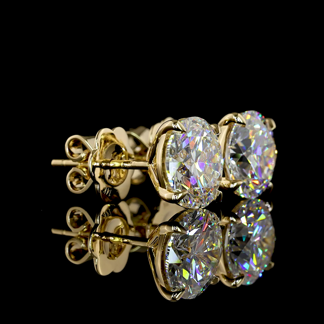 Lab-Grown 4.43 Carat Round E-F-VVS2 Diamond 14K Yellow Gold Studs Earrings