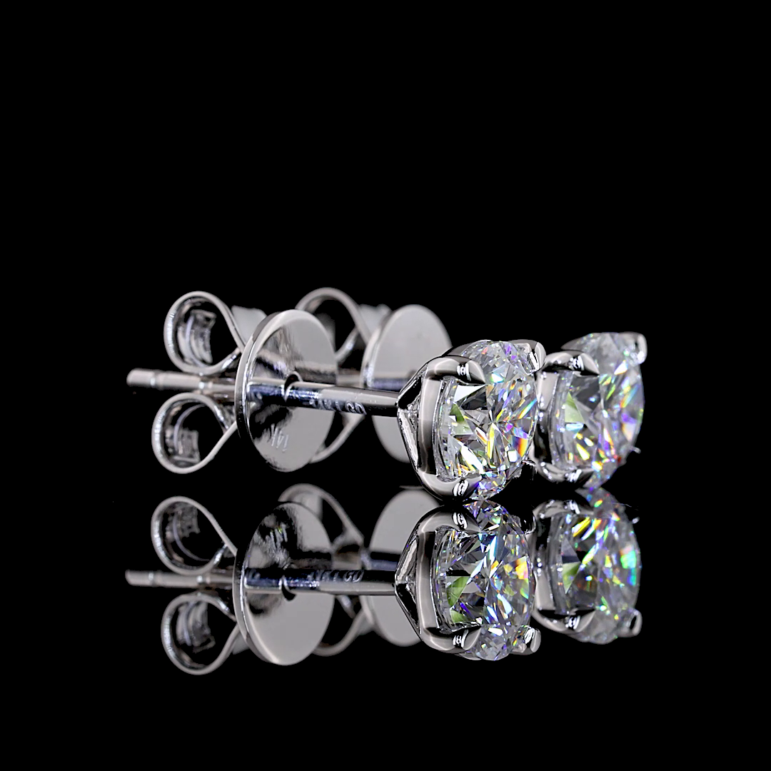 Lab-Grown 1.55 Carat Round E-F-VS1 Diamond 14K White Gold Studs Earrings