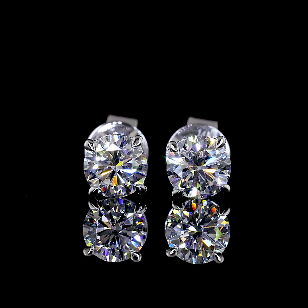 Lab-Grown 1.55 Carat Round E-F-VS1 Diamond 14K White Gold Studs Earrings
