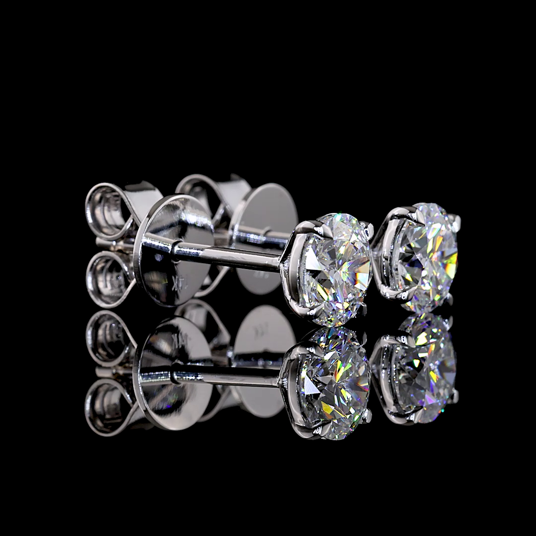 Lab-Grown 1.06 Carat Round E-F-VS1 Diamond 14K White Gold Studs Earrings