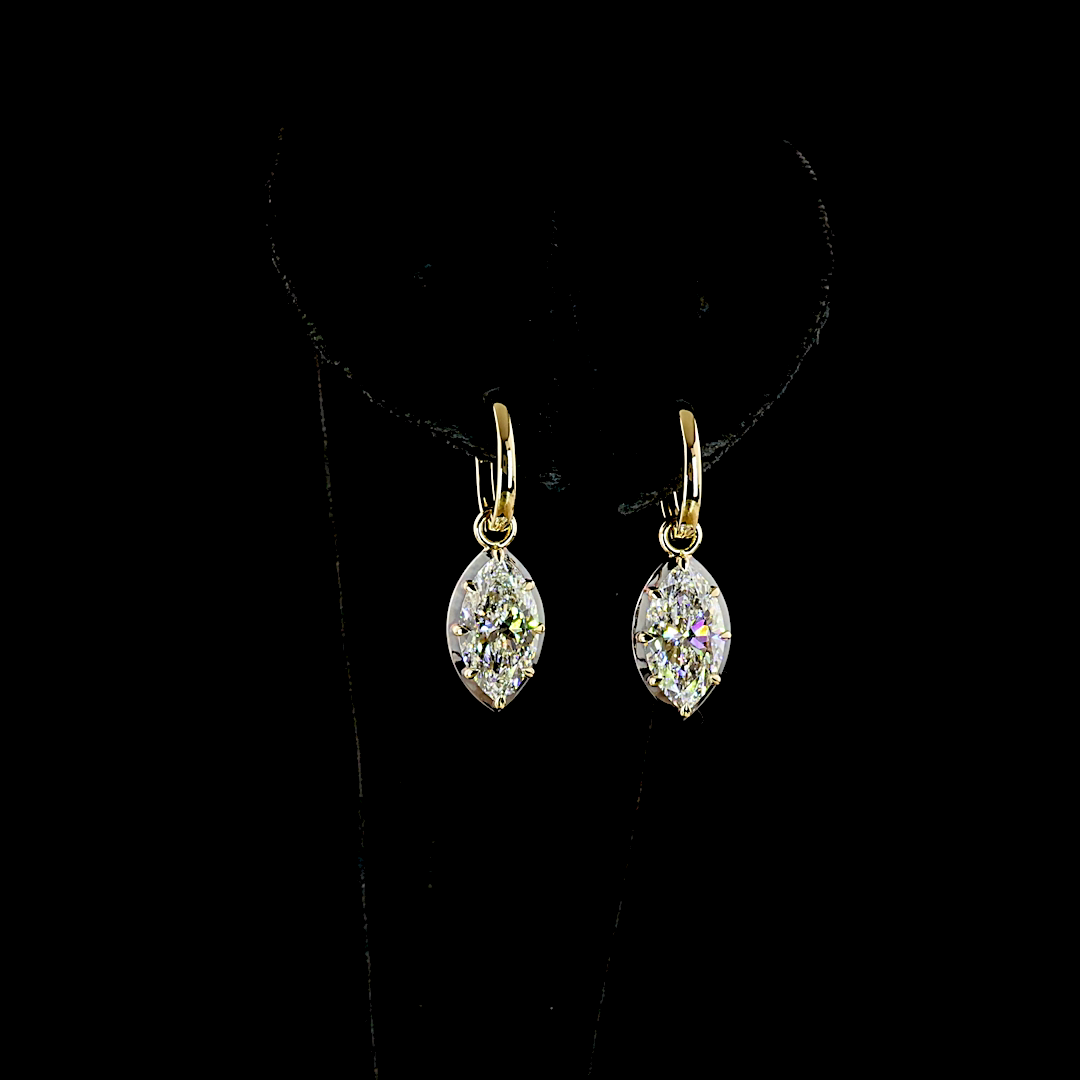 Lab-Grown 4.13 Carat Marquise E-F-VS1 Diamond 14K Yellow Gold Hanging Earrings