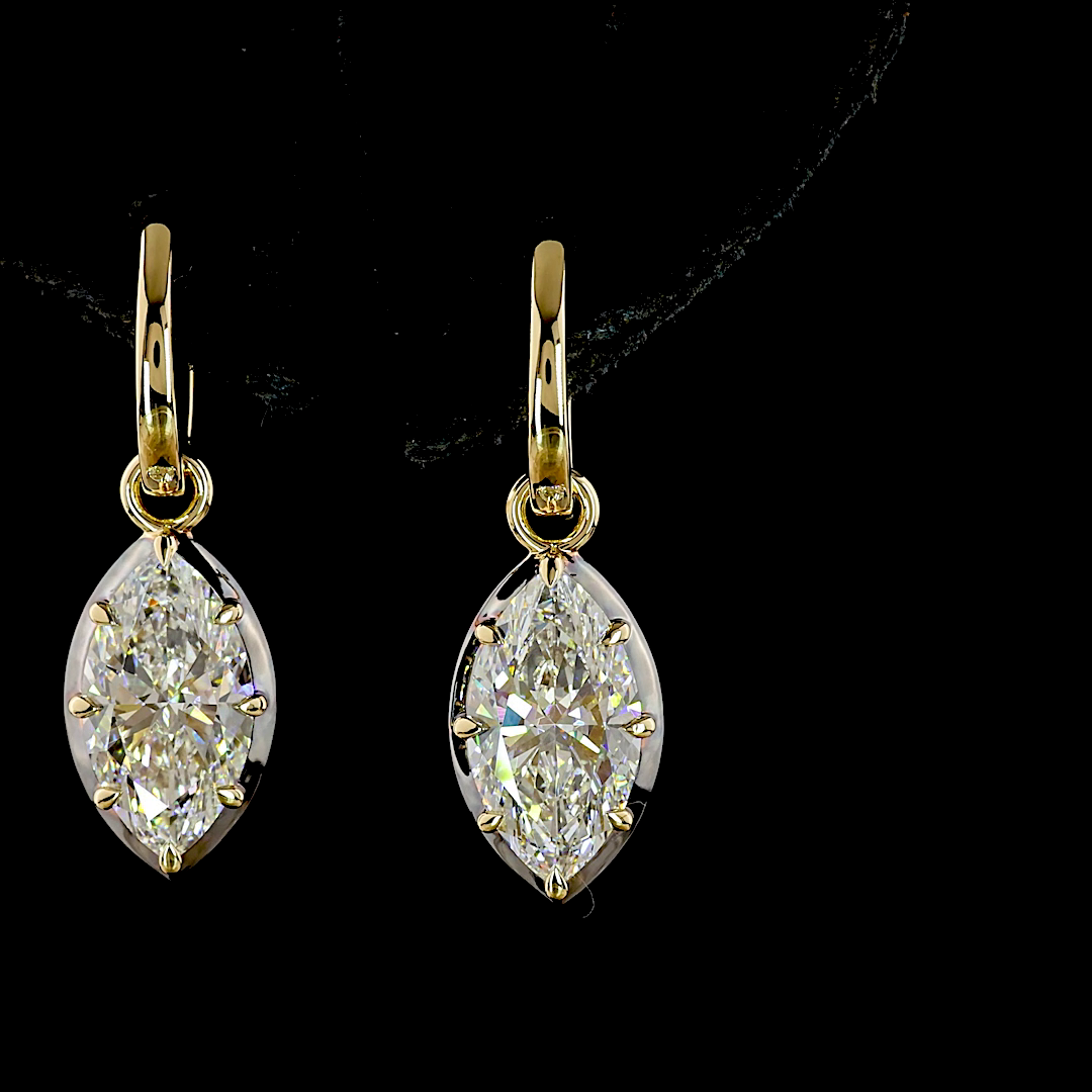 Lab-Grown 4.13 Carat Marquise E-F-VS1 Diamond 14K Yellow Gold Hanging Earrings