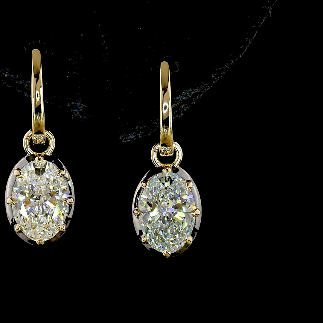 Lab-Grown 3.03 Carat Oval E-F-VS1 Diamond 14K Yellow Gold Hanging Earrings