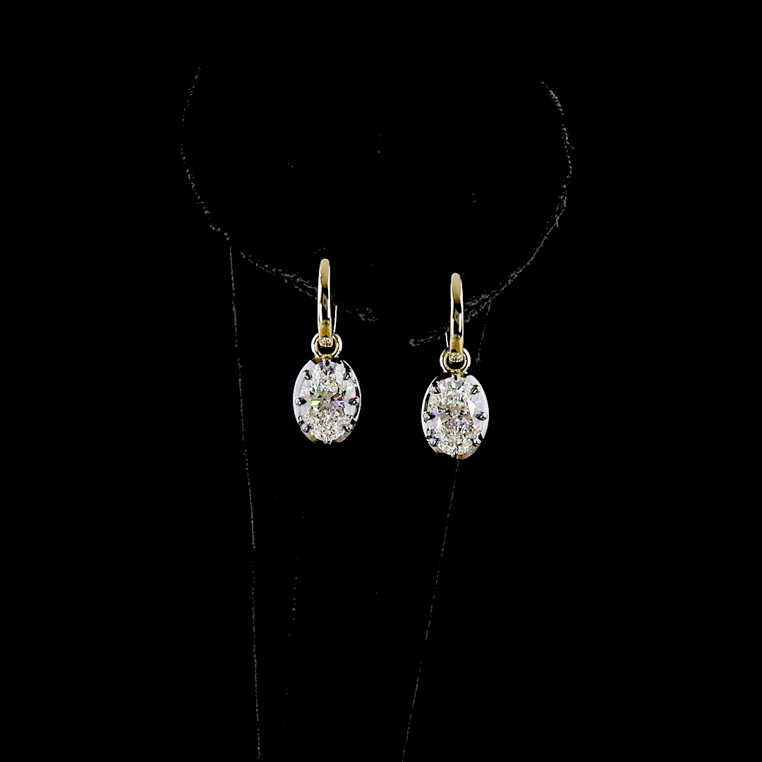 Lab-Grown 3.1 Carat Oval E-F-VS1 Diamond 14K Yellow Gold Hanging Earrings