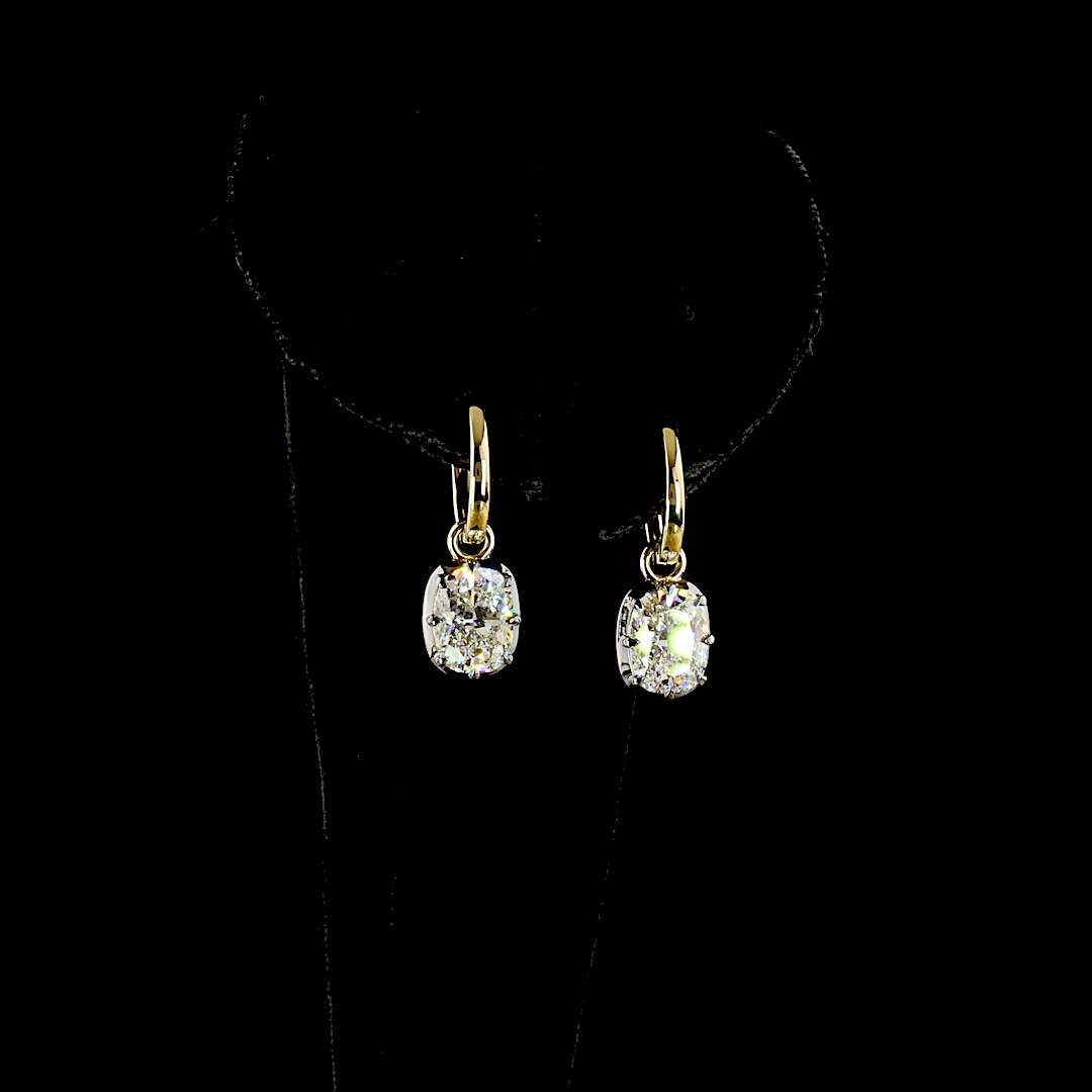 Lab-Grown 3.1 Carat Cushion Brilliant E-F-VVS2 Diamond 14K YG Hanging Earrings