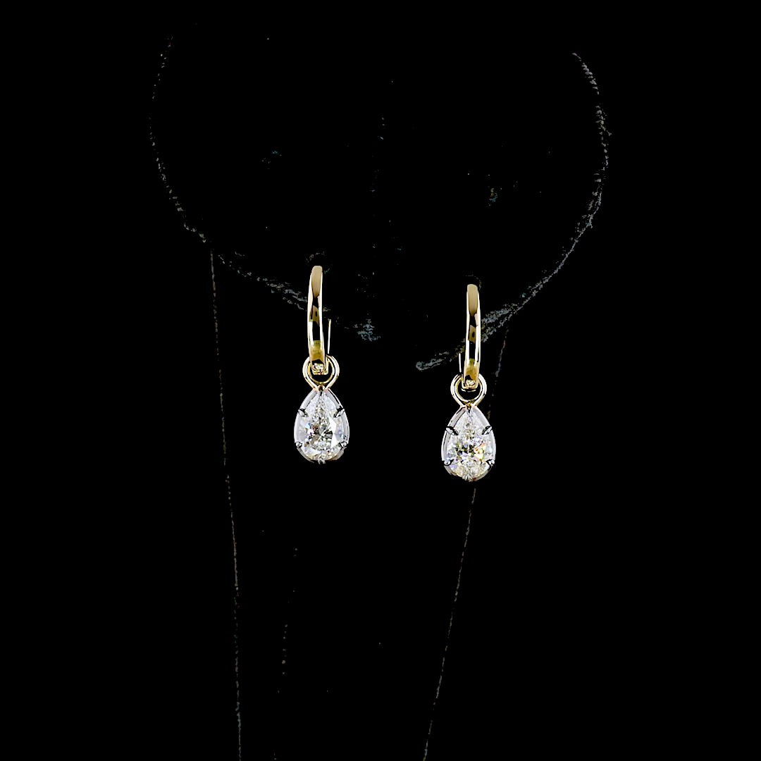 Lab-Grown 1.08 Carat Pear E-F-VS1 Diamond 14K Yellow Gold Hanging Earrings