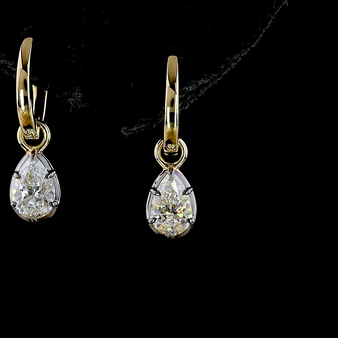 Lab-Grown 1.08 Carat Pear E-F-VS1 Diamond 14K Yellow Gold Hanging Earrings