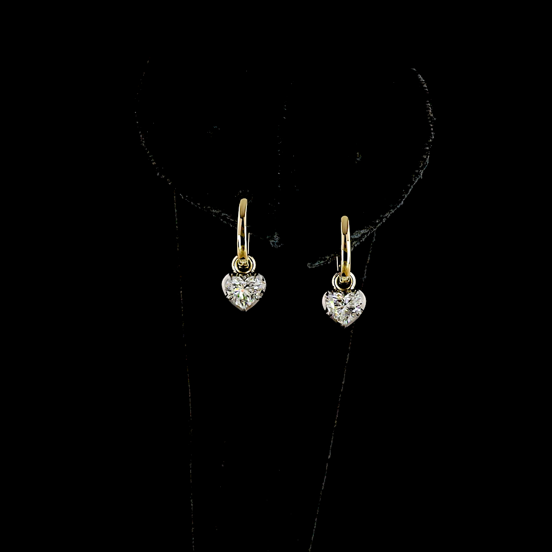 Lab-Grown 1.09 Carat Heart E-F-VS1 Diamond 14K Yellow Gold Hanging Earrings