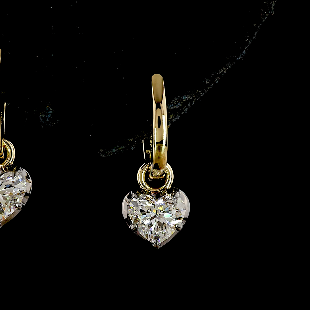 Lab-Grown 1.09 Carat Heart E-F-VS1 Diamond 14K Yellow Gold Hanging Earrings