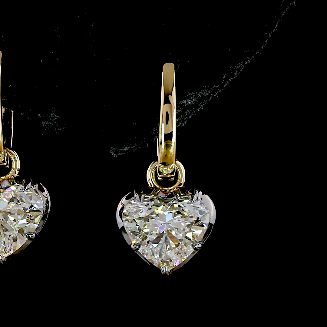 Lab-Grown 3.1 Carat Heart E-F-VS1 Diamond 14K Yellow Gold Hanging Earrings
