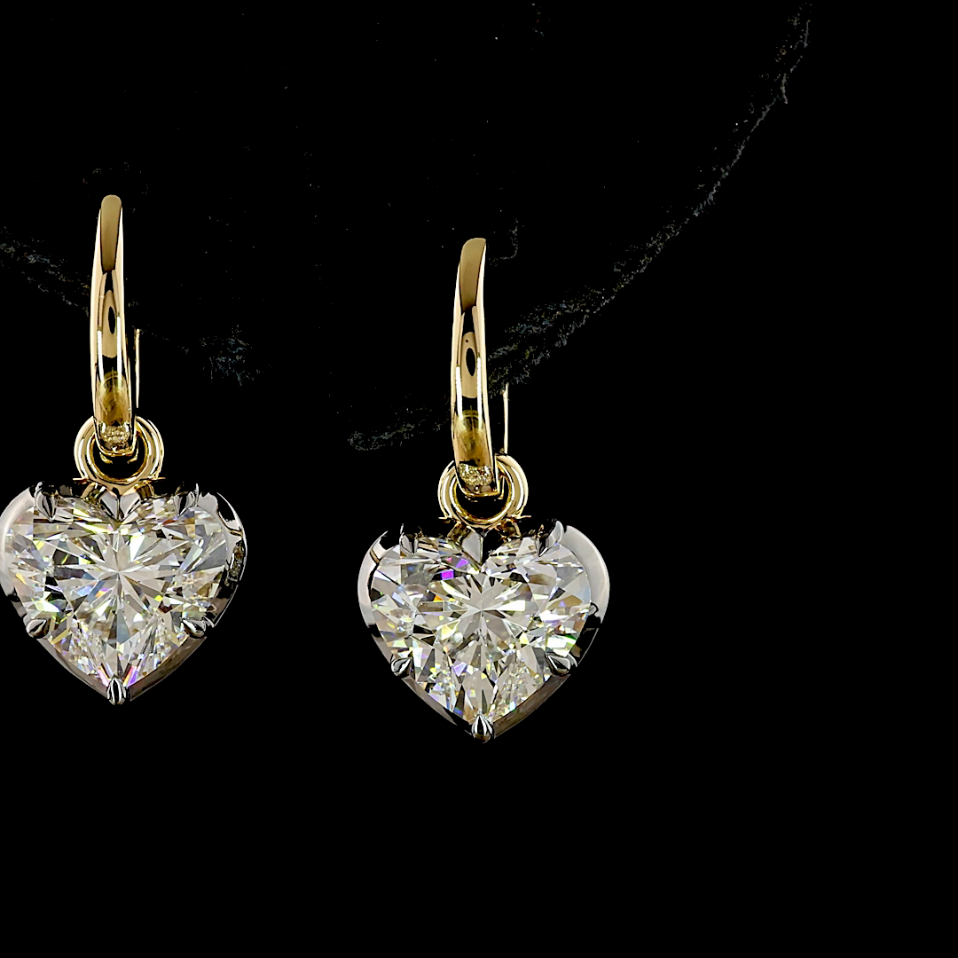 Lab-Grown 4.11 Carat Heart E-F-VVS2 Diamond 14K Yellow Gold Hanging Earrings