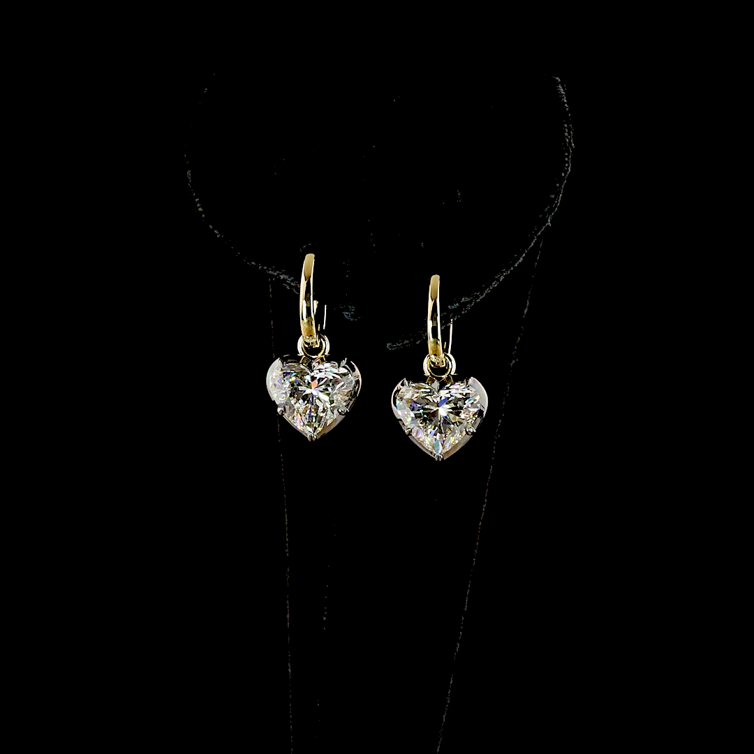 Lab-Grown 5.12 Carat Heart E-F-VVS2 Diamond 14K Yellow Gold Hanging Earrings