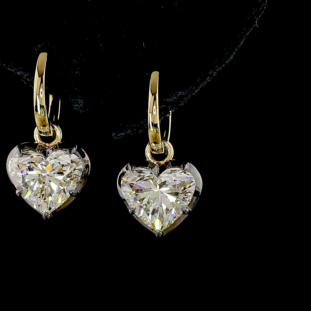 Lab-Grown 5.12 Carat Heart E-F-VVS2 Diamond 14K Yellow Gold Hanging Earrings