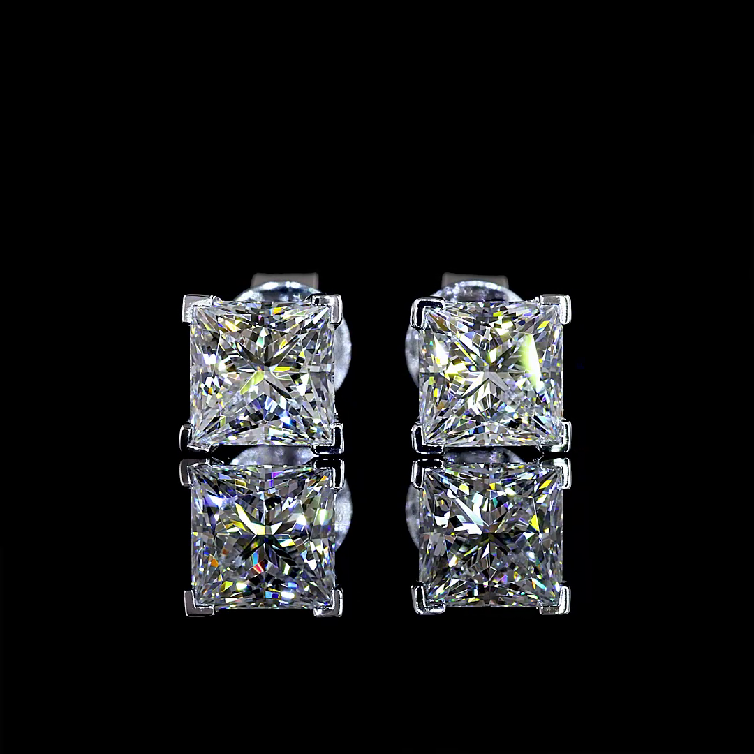 Lab-Grown 2.07 Carat Princess E-F-VVS2 Diamond 14K White Gold Studs Earrings