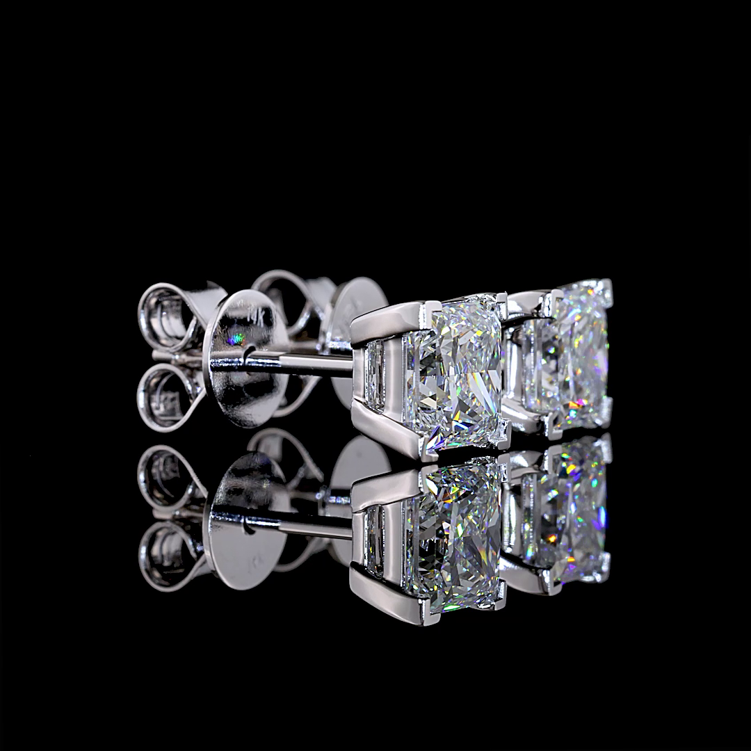 Lab-Grown 2.07 Carat Princess E-F-VVS2 Diamond 14K White Gold Studs Earrings