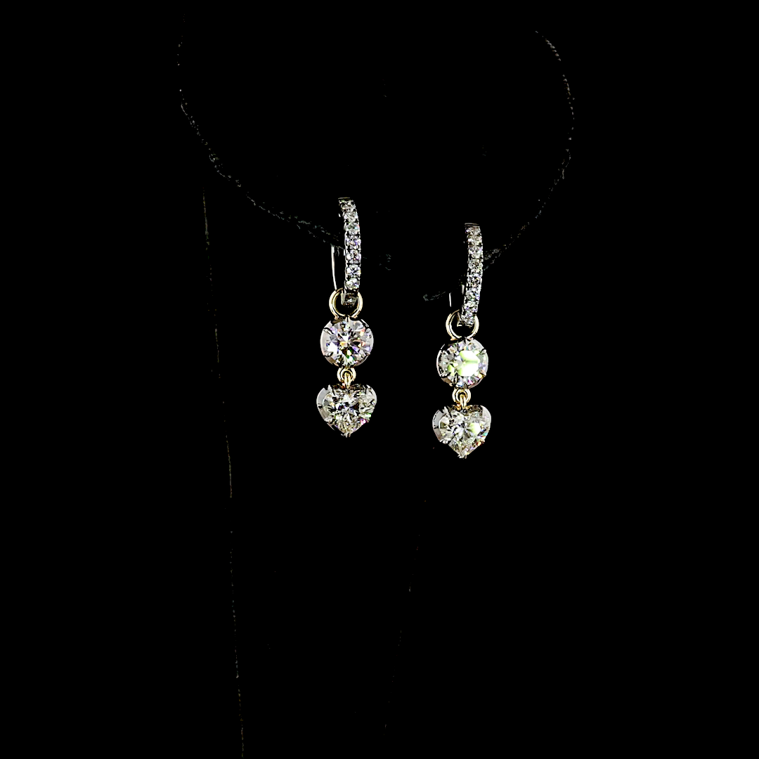 Lab-Grown 2.53 Carat Round E-F-VS1 Diamond 14K Yellow Gold Hanging Earrings
