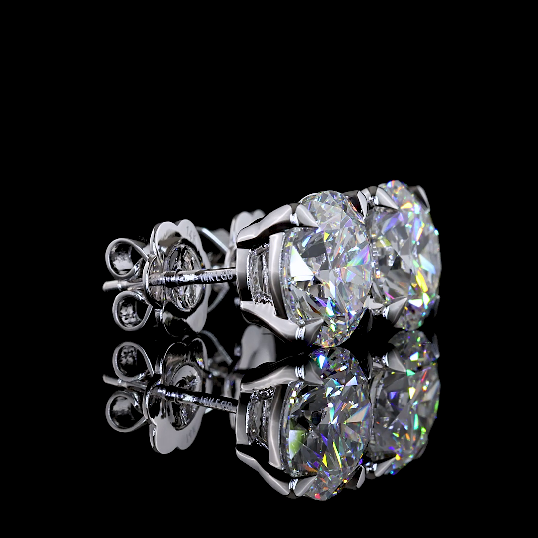 Lab-Grown 5.13 Carat Round D-VVS2 Diamond 14K White Gold Studs Earrings