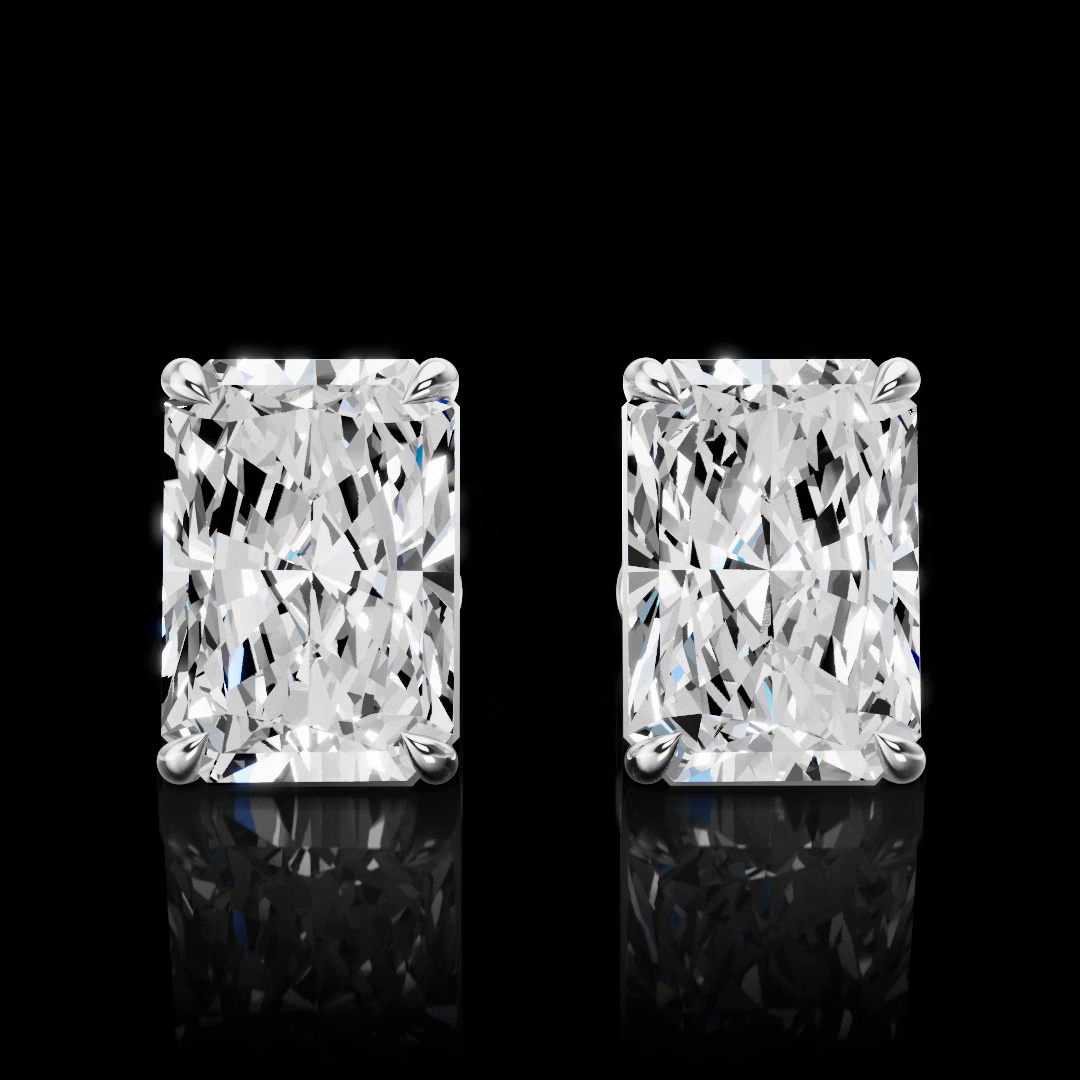 Lab-Grown 6.12 Carat Radiant E-F- Diamond 14K White Gold Studs Earrings
