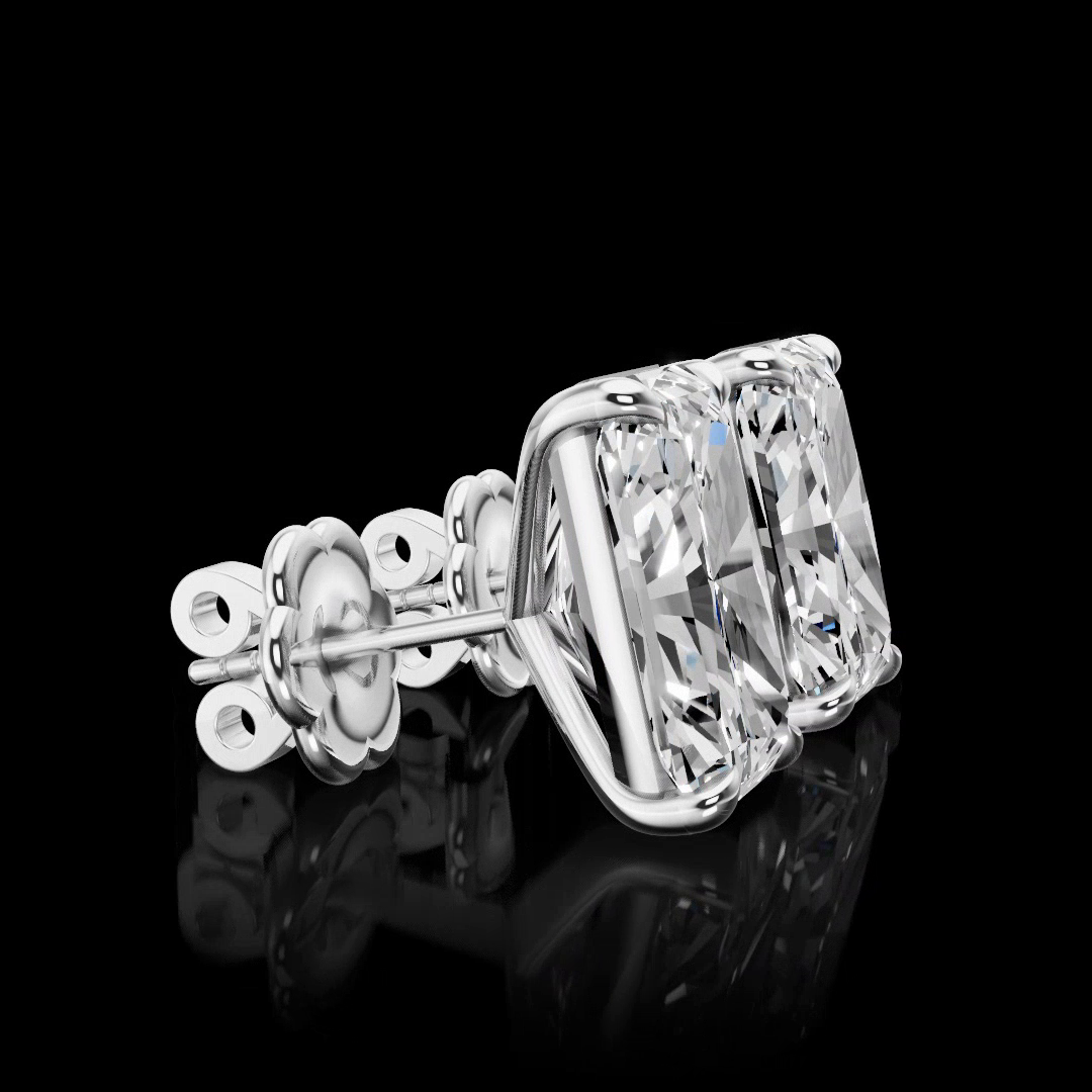 Lab-Grown 6.12 Carat Radiant E-F- Diamond 14K White Gold Studs Earrings