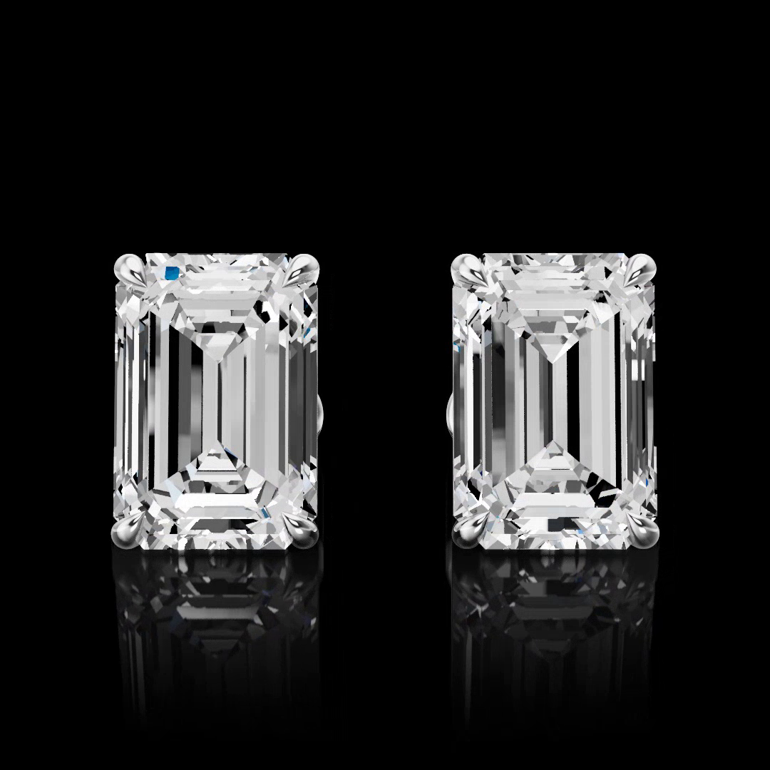 Lab-Grown 8.08 Carat Emerald E-F- Diamond 14K White Gold Studs Earrings