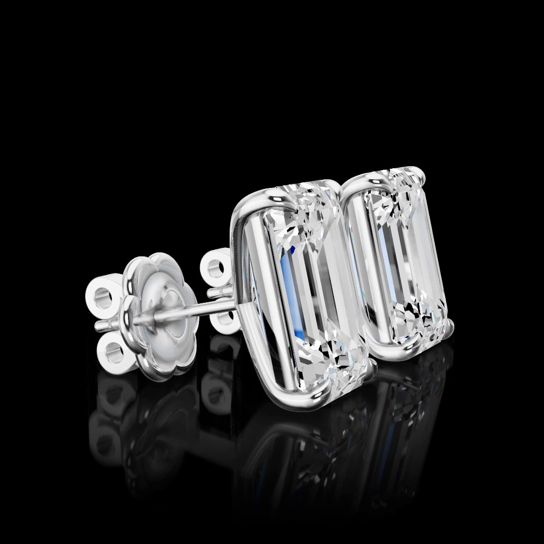 Lab-Grown 8.08 Carat Emerald E-F- Diamond 14K White Gold Studs Earrings