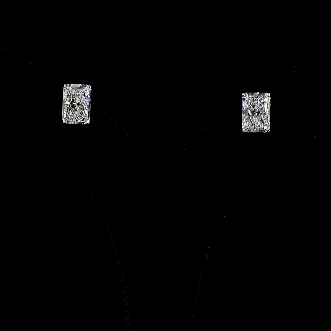Lab-Grown 4.58 Carat Radiant E-F-VVS2 Diamond 14K White Gold Studs Earrings
