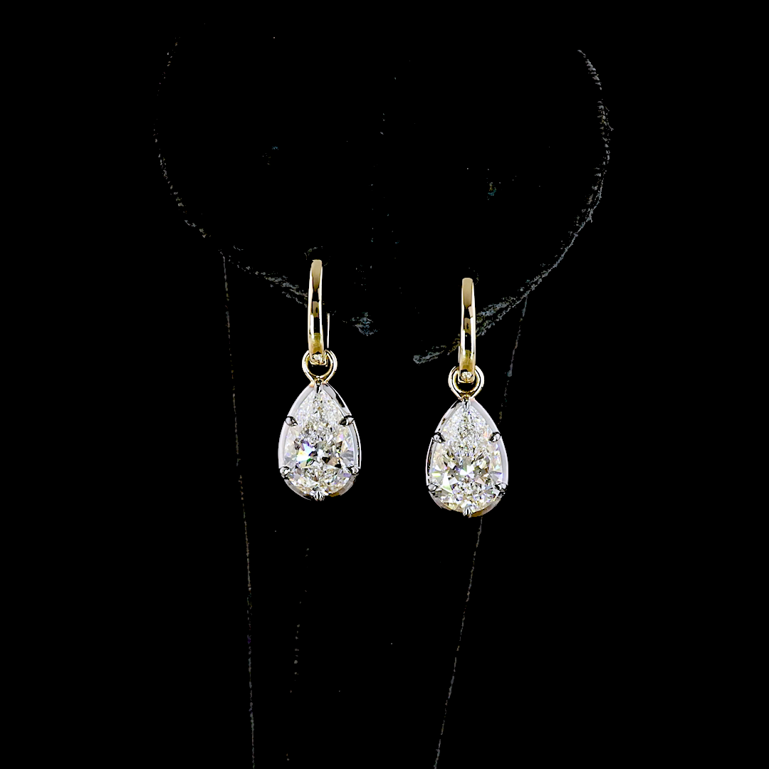 Lab-Grown 4.02 Carat Pear E-F-VS1 Diamond 14K Yellow Gold Hanging Earrings