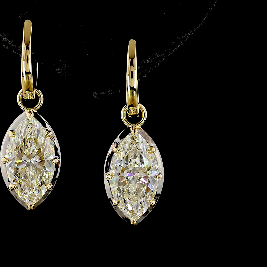 Lab-Grown 4.1 Carat Marquise E-F-VS1 Diamond 14K Yellow Gold Hanging Earrings