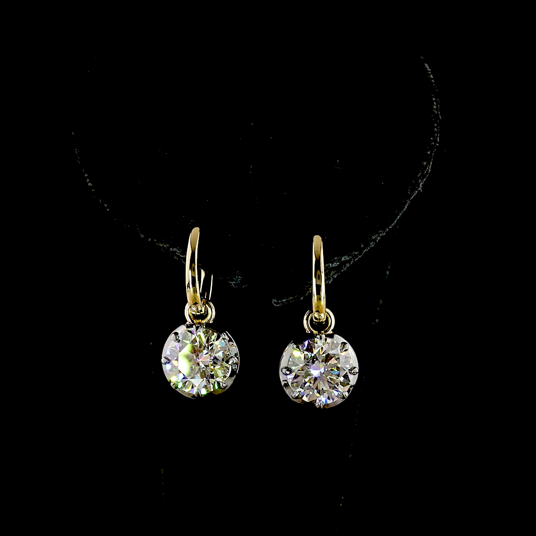 Lab-Grown 4.01 Carat Round E-F-VS1 Diamond 14K Yellow Gold Hanging Earrings