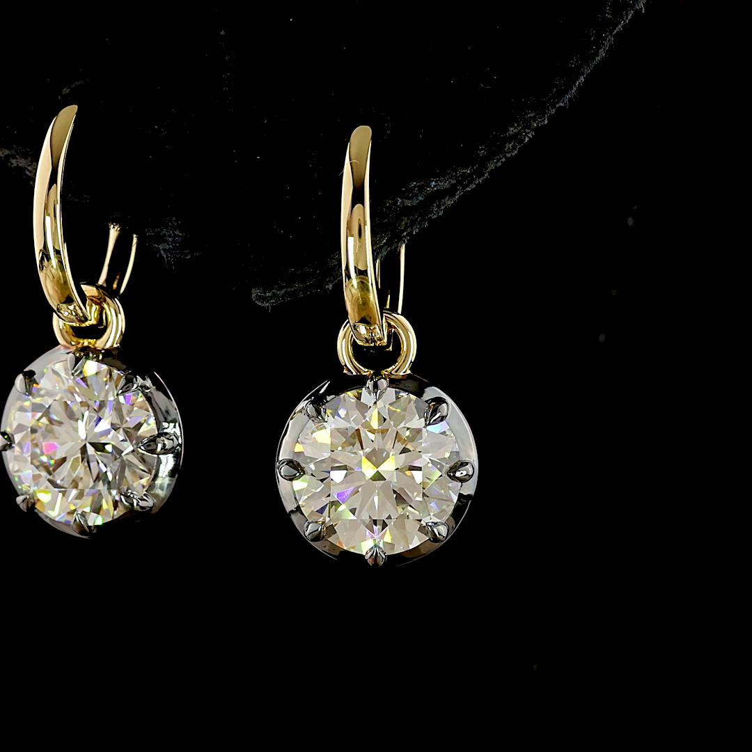 Lab-Grown 4.05 Carat Round E-F-VS1 Diamond 14K Yellow Gold Hanging Earrings