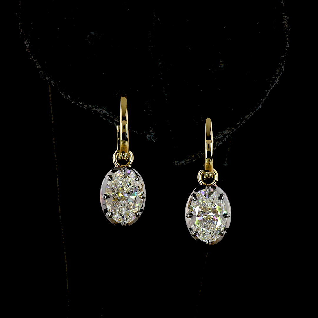 Lab-Grown 3.1 Carat Oval E-F-VVS2 Diamond 14K Yellow Gold Hanging Earrings