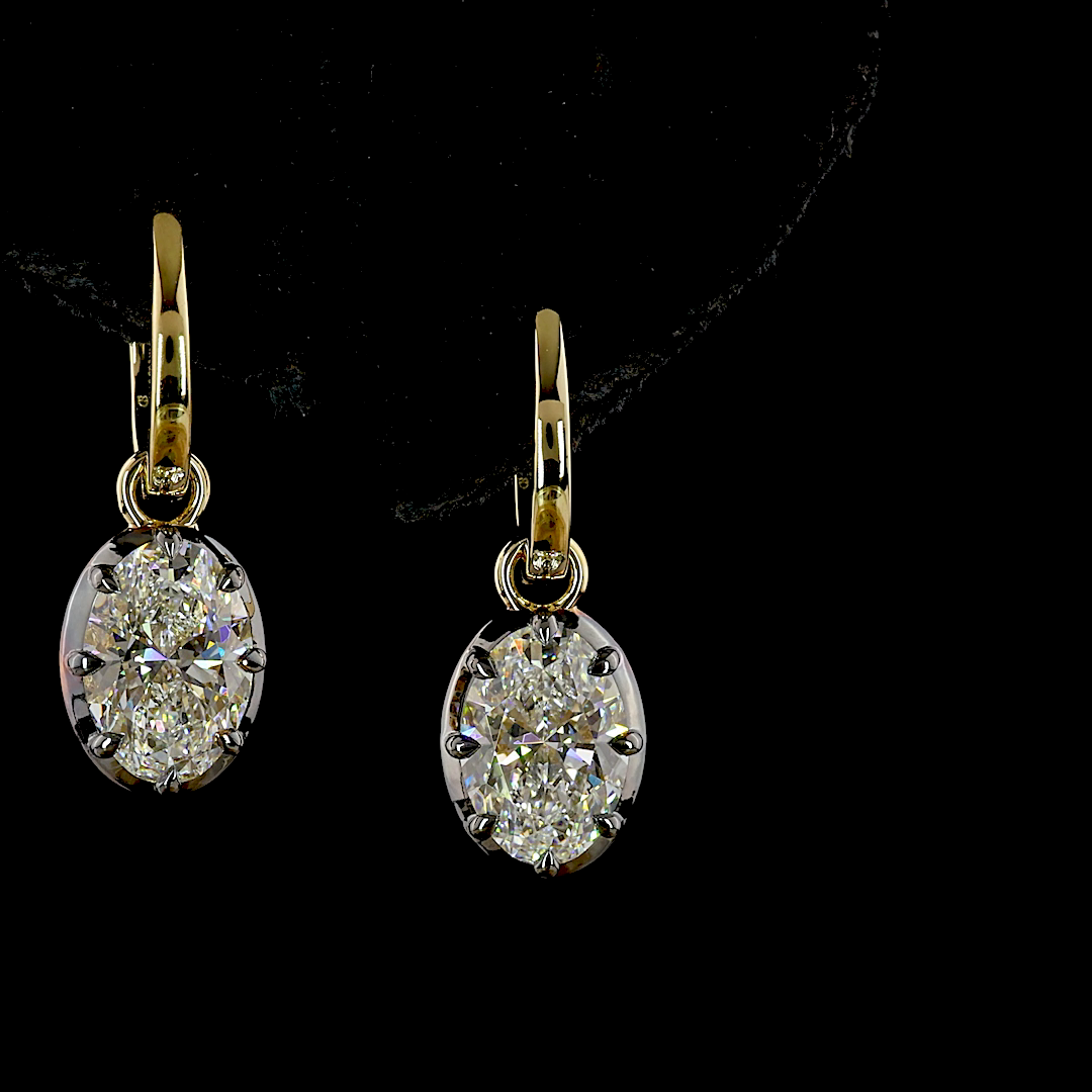 Lab-Grown 3.1 Carat Oval E-F-VVS2 Diamond 14K Yellow Gold Hanging Earrings