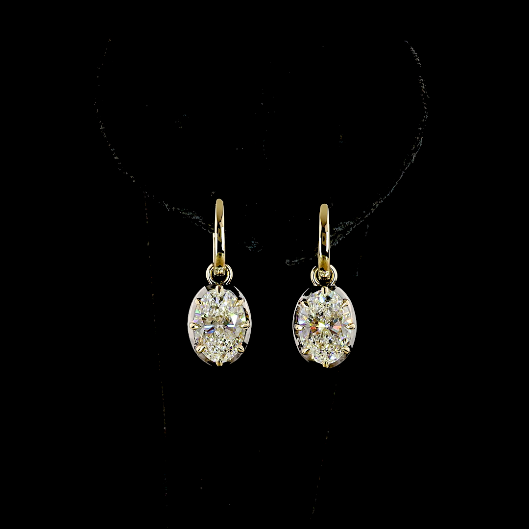 Lab-Grown 4.08 Carat Oval E-F-VS1 Diamond 14K Yellow Gold Hanging Earrings