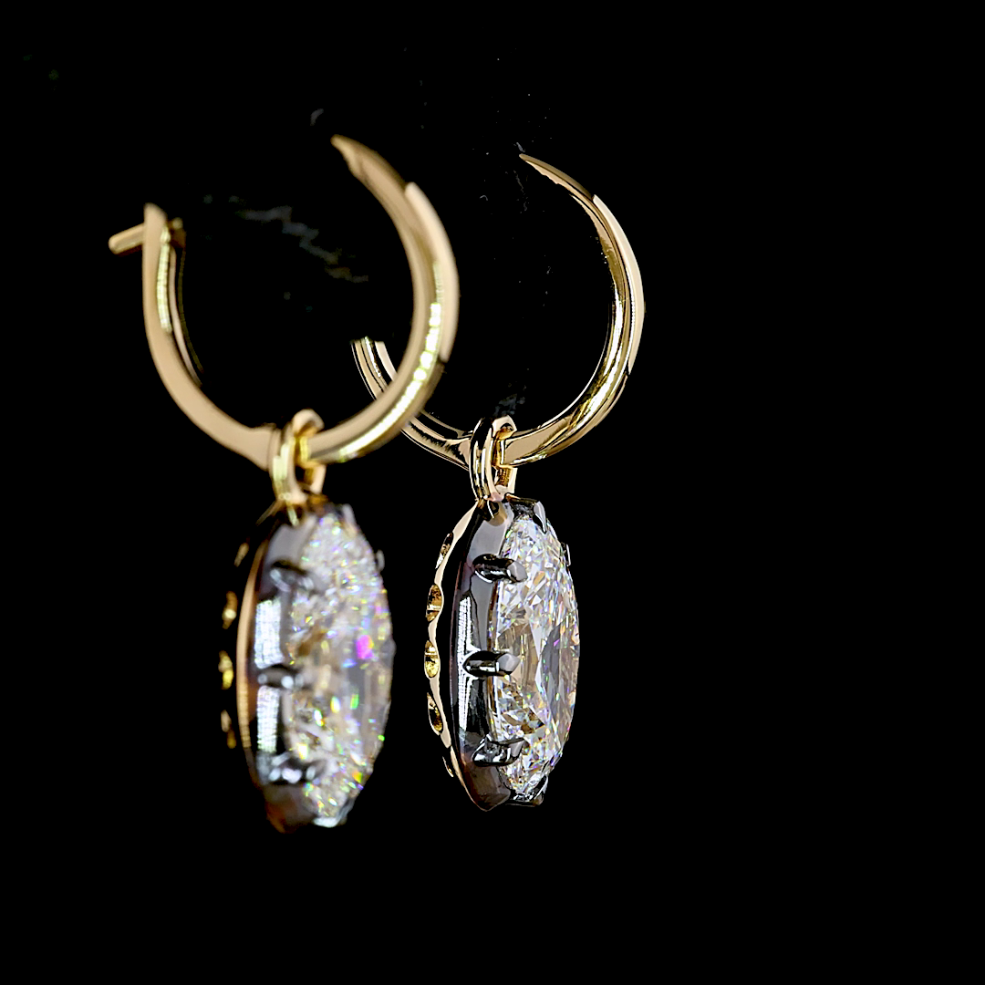 Lab-Grown 4.05 Carat Oval E-F-VS1 Diamond 14K Yellow Gold Hanging Earrings