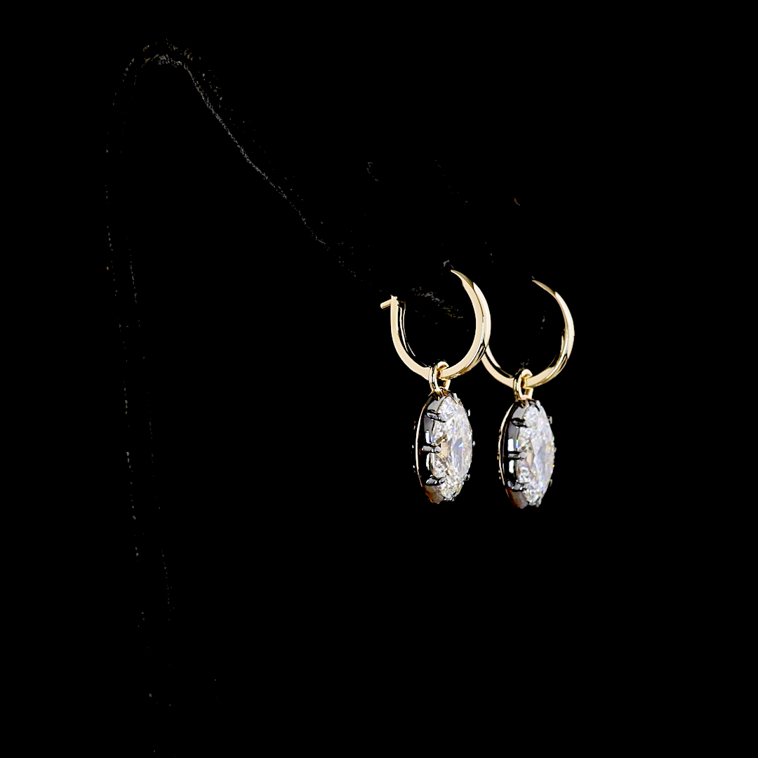 Lab-Grown 4.05 Carat Oval E-F-VS1 Diamond 14K Yellow Gold Hanging Earrings