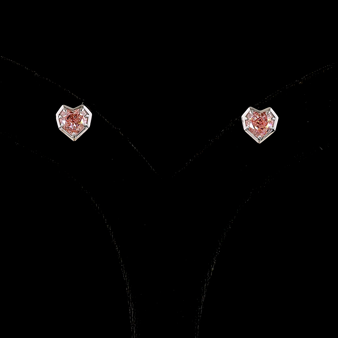 Lab-Grown 2.1 Carat Heart Fancy Vivid-VS2 Diamond 14K White Gold Studs Earrings