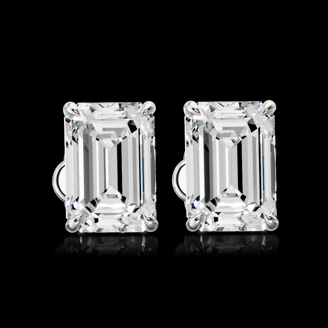 Lab-Grown 10.06 Carat Emerald D- Diamond 14K White Gold Studs Earrings