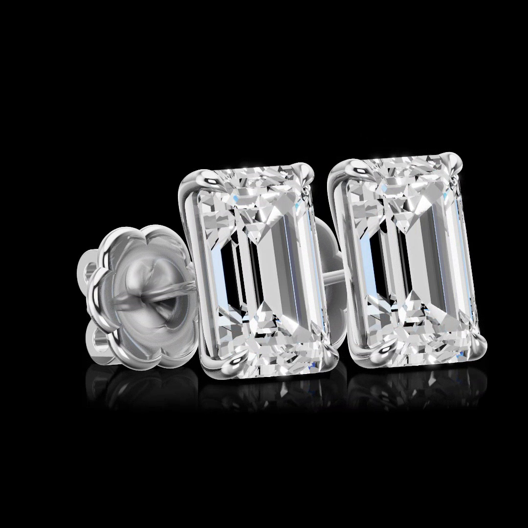 Lab-Grown 10.06 Carat Emerald D- Diamond 14K White Gold Studs Earrings