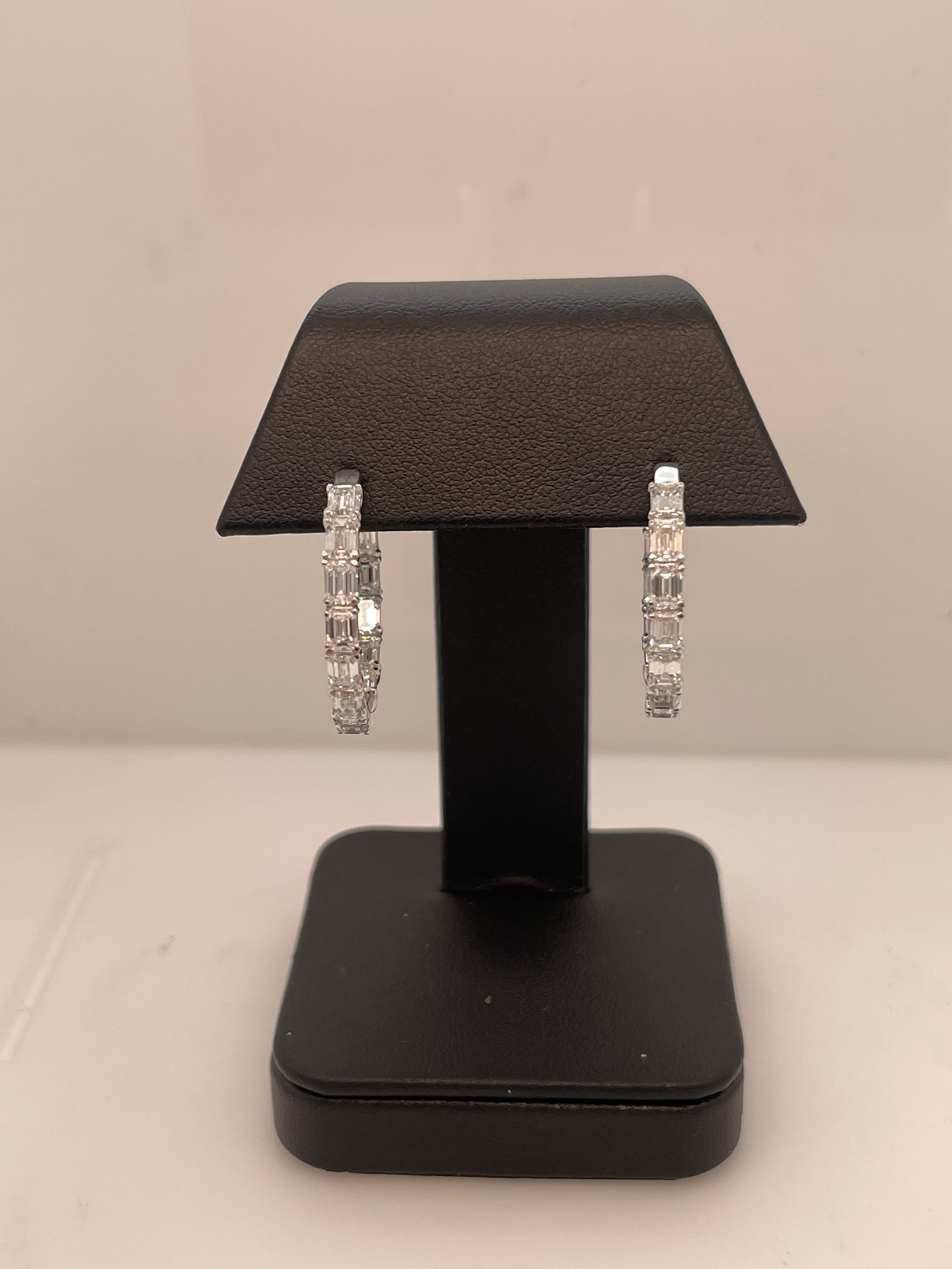 Lab-Grown 3.48 Carat Emerald E-F-VS2 Diamond 14K White Gold Hoops Earrings