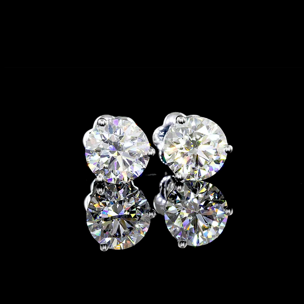 Lab-Grown 3.13 Carat Round D-VS1 Diamond 14K White Gold Martini Earrings