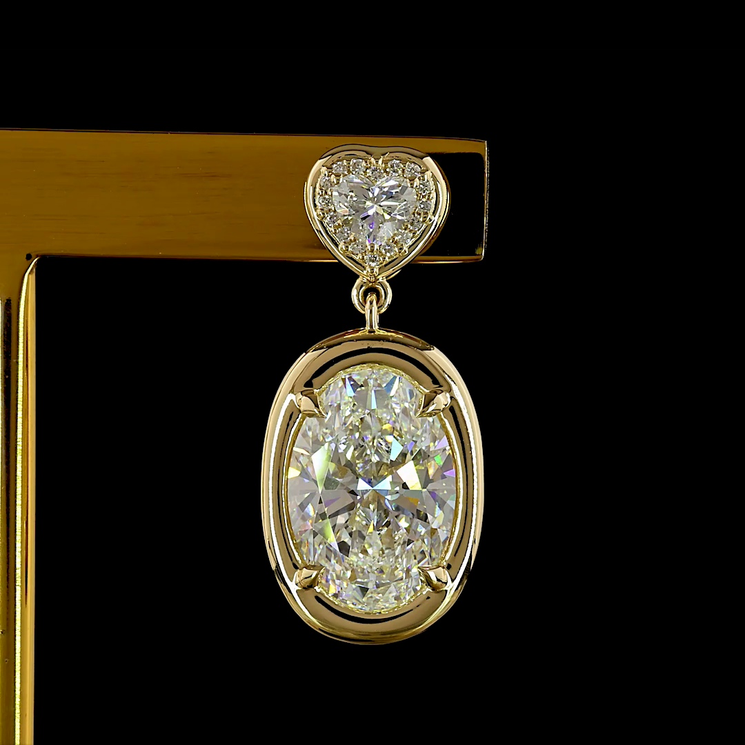 Lab-Grown 7.68 Carat Oval E-F-VS1 Diamond 14K Yellow Gold Hanging Earrings