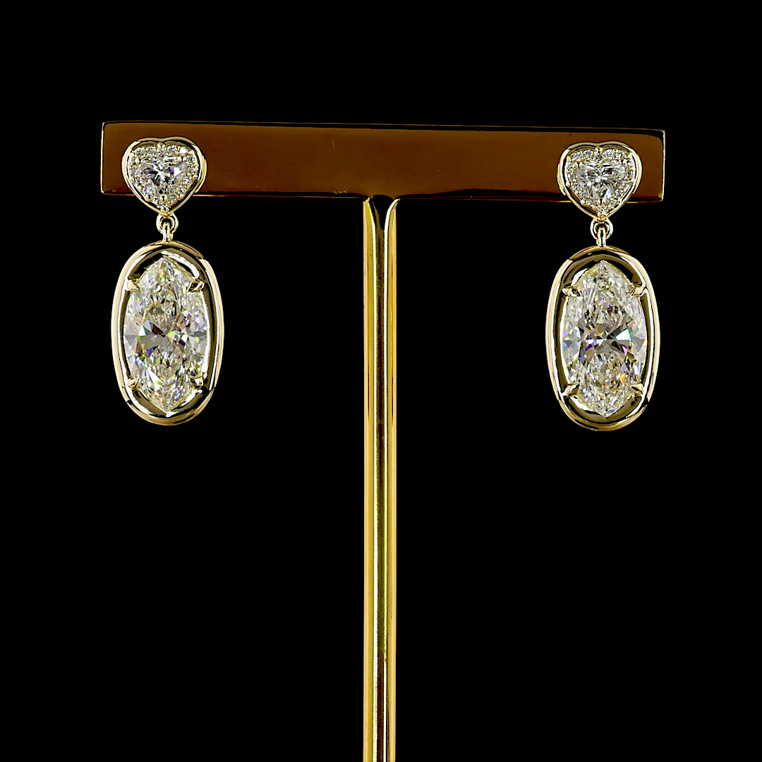Lab-Grown 5.69 Carat Marquise E-F-VS1 Diamond 14K Yellow Gold Hanging Earrings