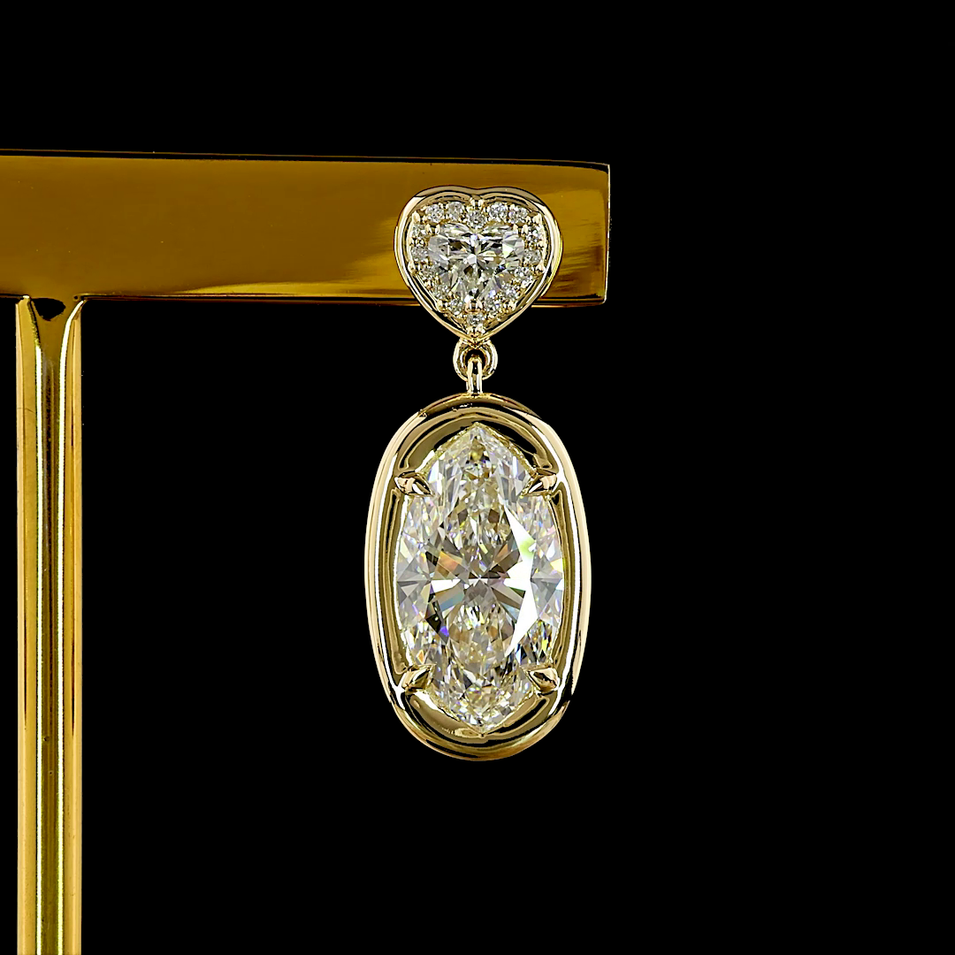 Lab-Grown 5.69 Carat Marquise E-F-VS1 Diamond 14K Yellow Gold Hanging Earrings
