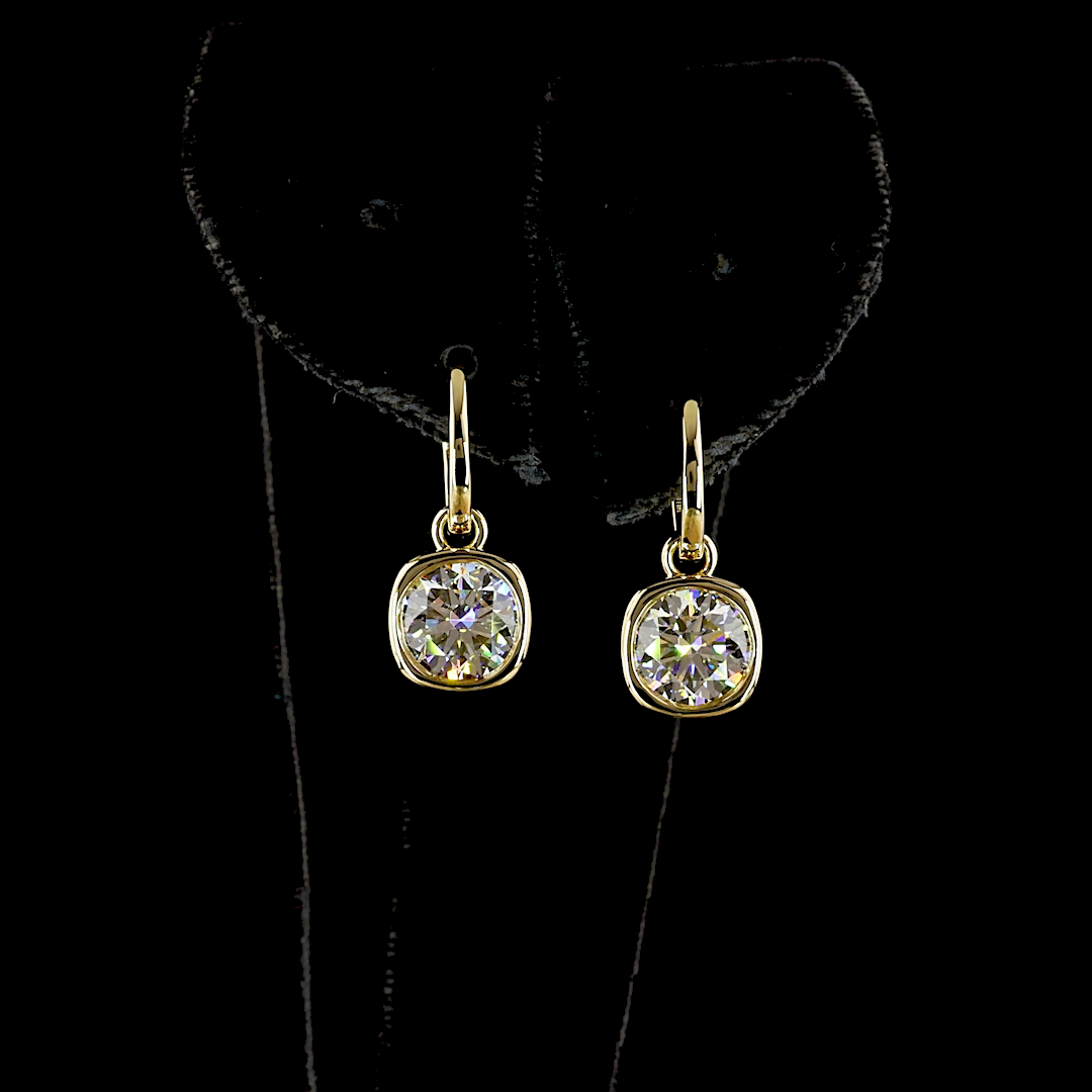 Lab-Grown 4.01 Carat Round E-F-VS1 Diamond 14K Yellow Gold Hanging Earrings