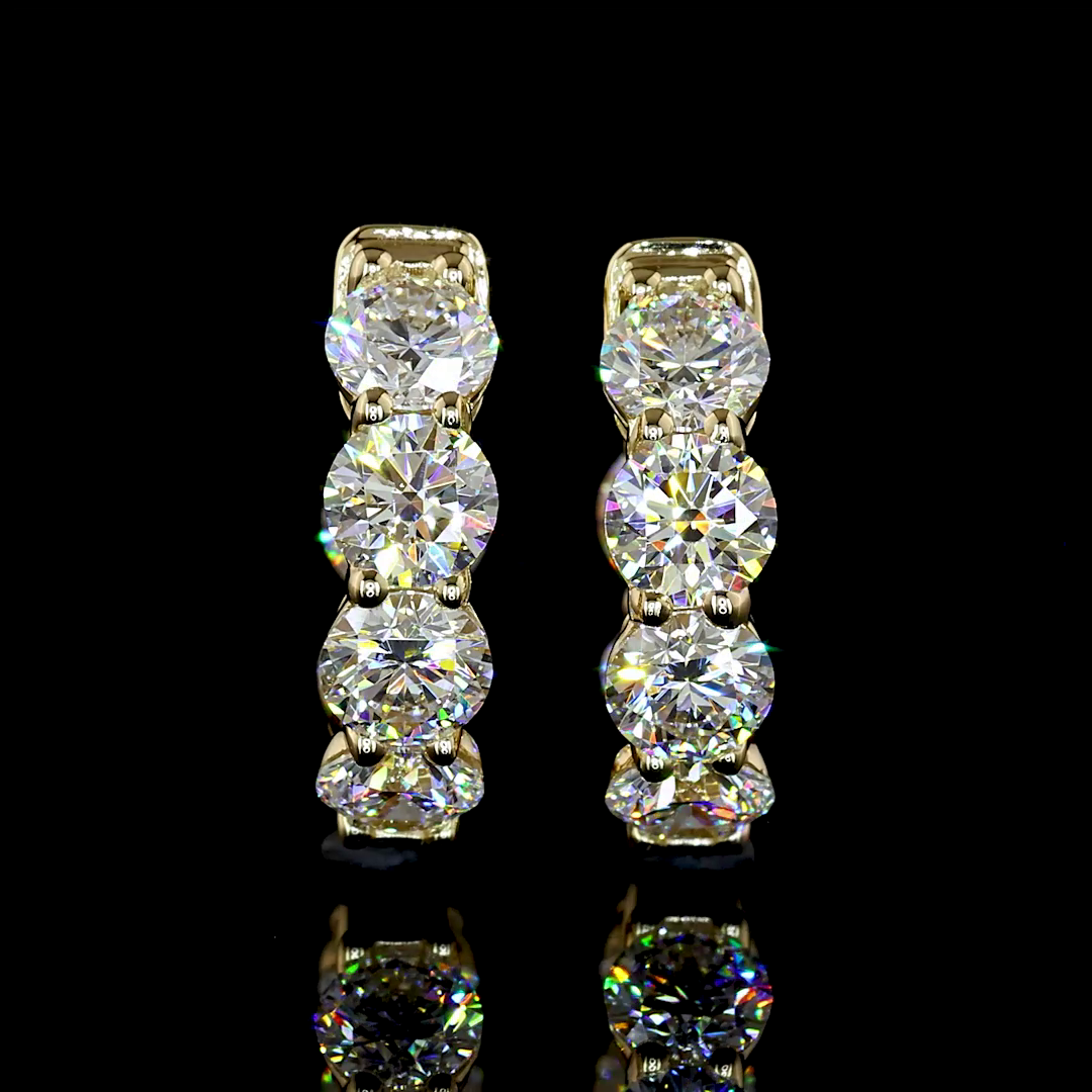 Lab-Grown 1.93 Carat Round E-F-VS1 Diamond 14K Yellow Gold Huggies Earrings