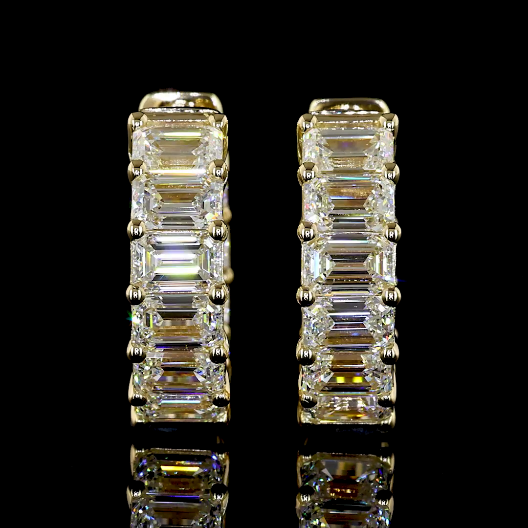 Lab-Grown 3.11 Carat Emerald E-F-VS1 Diamond 14K Yellow Gold Huggies Earrings