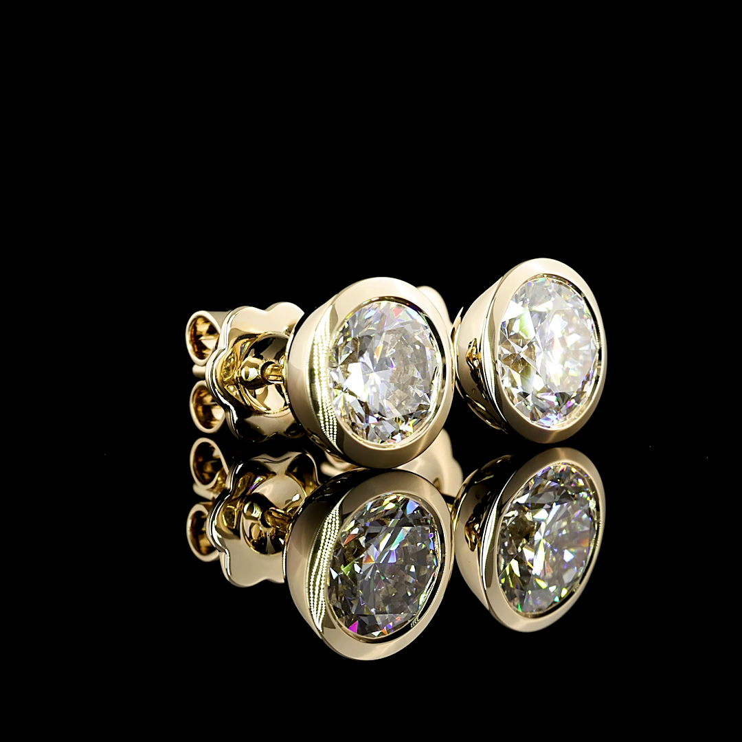 Lab-Grown 3.01 Carat Round E-VVS2 Diamond 14K Yellow Gold Studs Earrings