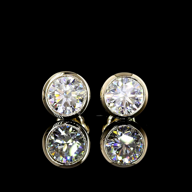 Lab-Grown 3.11 Carat Round D-VS1 Diamond 14K Yellow Gold Studs Earrings